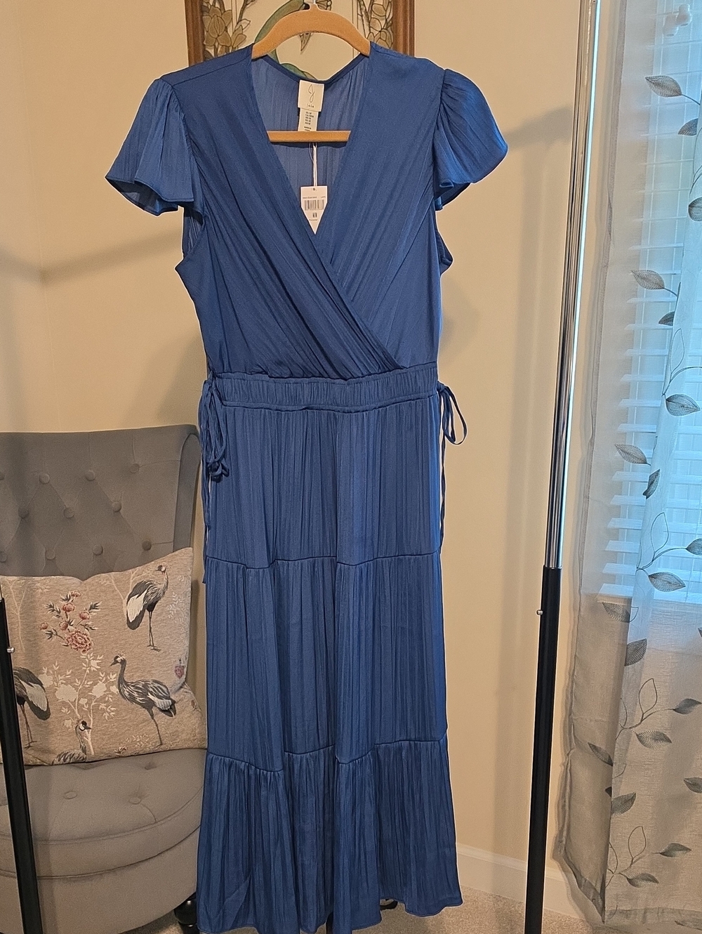 Joie Blue Wrap-Style Tiered Maxi Dress Ties On Both Sides NWT So Lightweight M